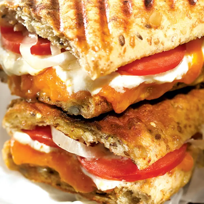 Grilled Cheese With Onions and Tomatoes