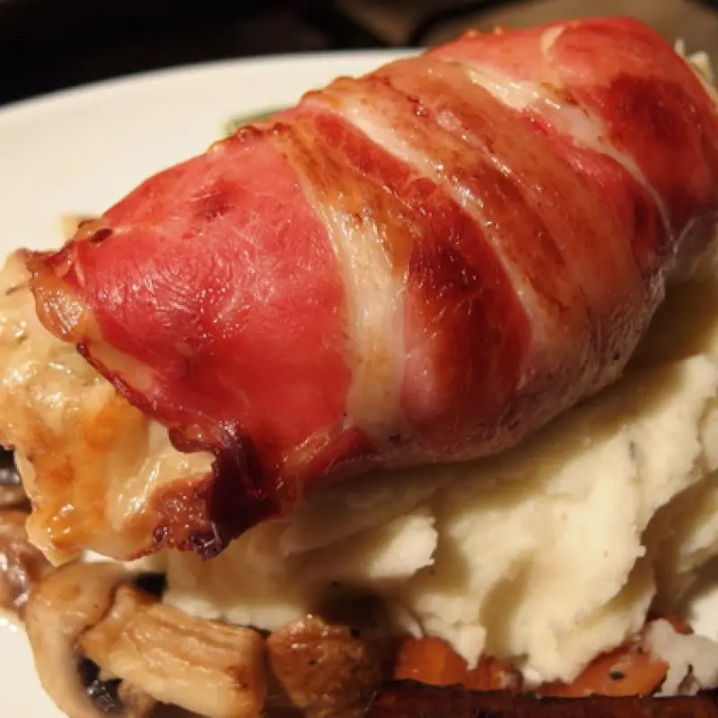Stuffed Chicken Breast Wrapped in Ham with Glazed Carrots