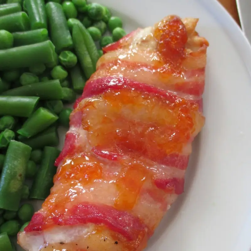 Apricot Glazed Bacon Wrapped Chicken
