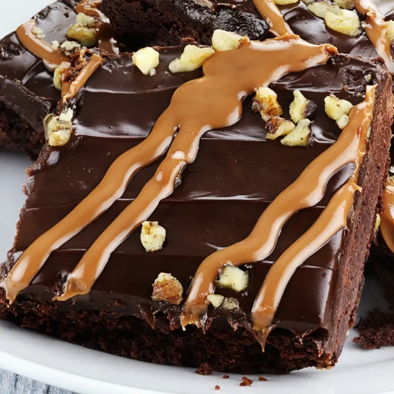 Dark Chocolate Brownies With Salty Caramel Drizzle