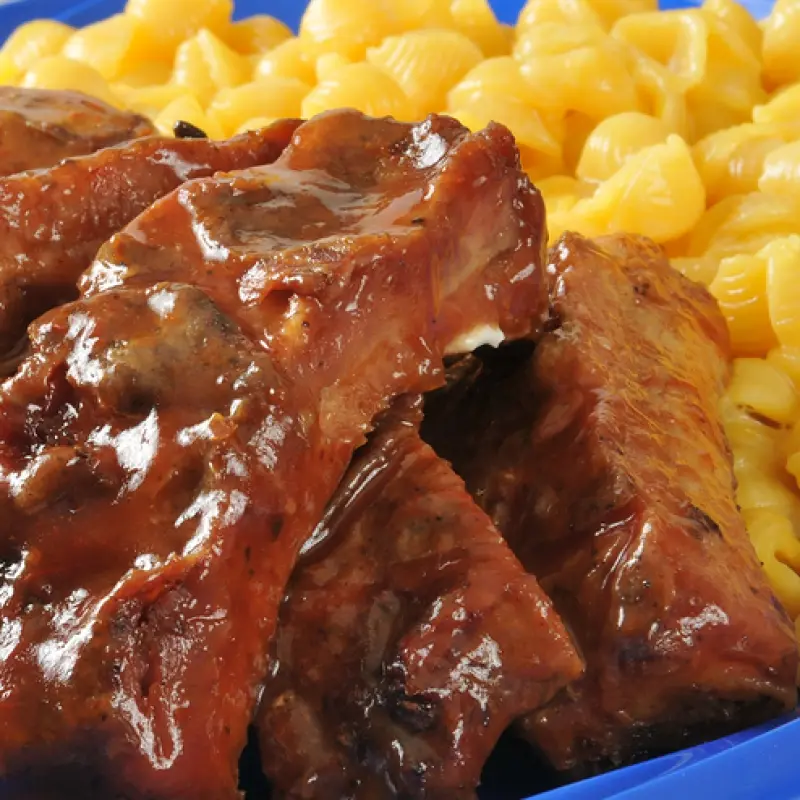 Sweet and Sour Ribs and Cheesy Mac Shells