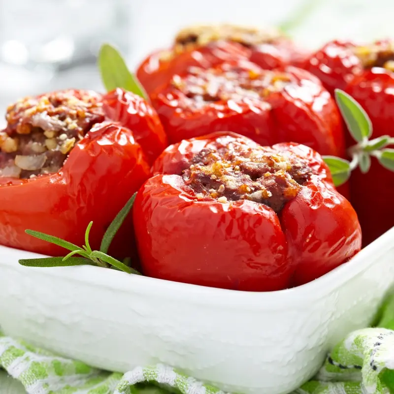 Beef and Rice Stuffed Red Peppers