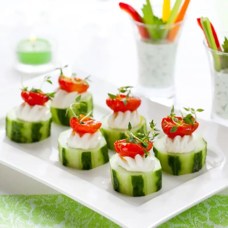 Cucumber Cream Cheese Bites with Veggies and Dip