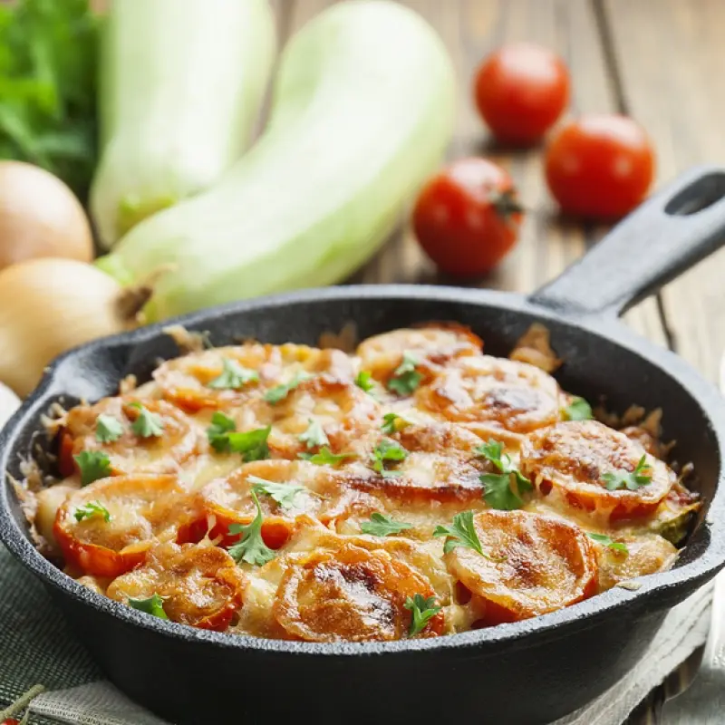 Baked Zucchini Tomato and Rice Casserole