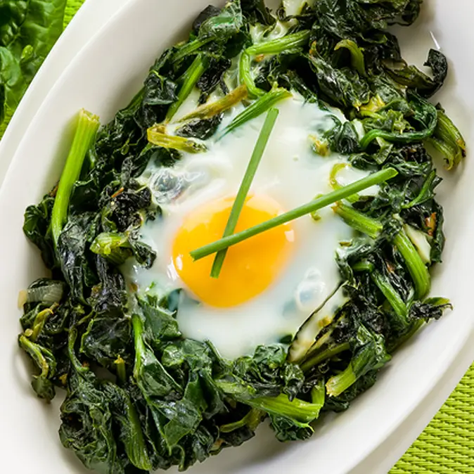 Quick Sauteed Spinach with Fried Egg