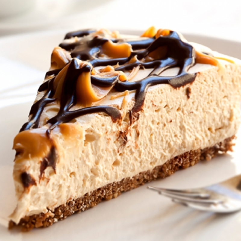 Chocolate And Caramel Drizzled Sour Cream Cheese Cake Recipe